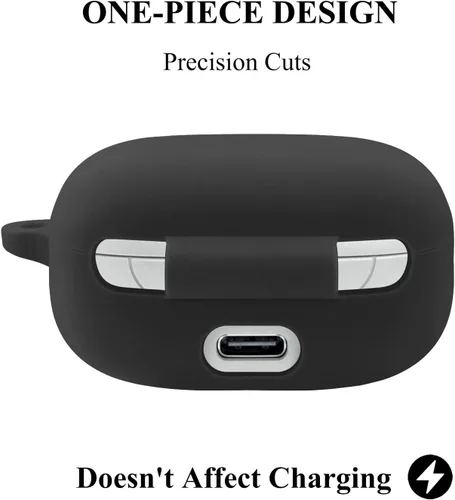 Vista 5 de Funda de silicona para JBL Live Pro TWS 2/JBL Live Pro+ TWS, funda protectora a prueba de golpes para auriculares con accesorios de mosquetón (negro)