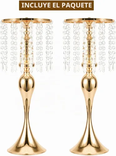 Vista 7 de Centros de mesa de boda para mesas, 21.3 pulgadas, 2 jarrones de metal Dorado
