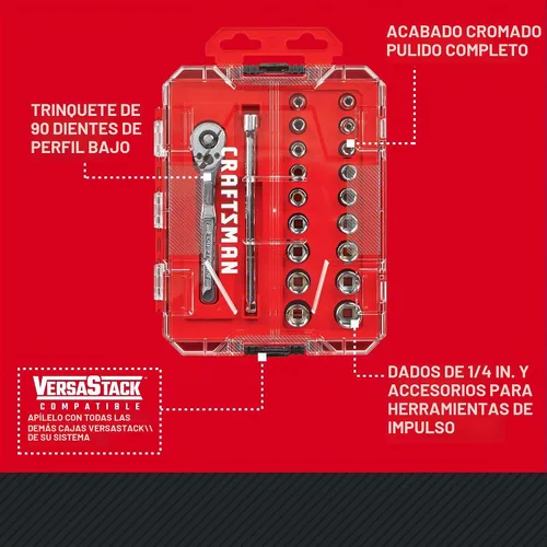 Vista 2 de CRAFTSMAN CMMT12108 - Juego de herramientas mecánicas, accionamiento de 1/4 pulgada, 20 piezas