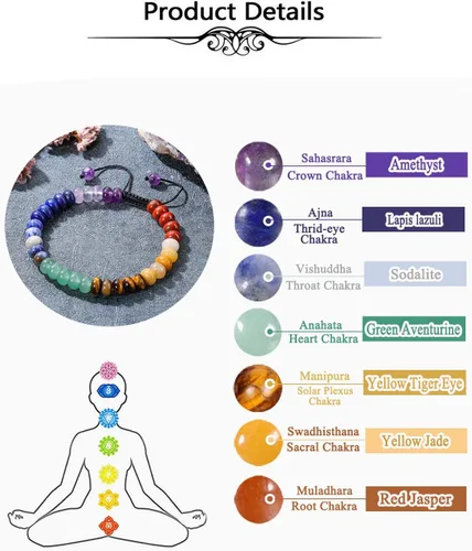 Vista 8 de TOP PLAZA - Pulsera de cuentas de chakras con 7 cristales curativos para yoga, meditación, relajación, ansiedad, para hombre y mujer