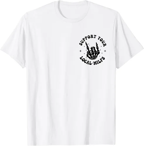 Vista 2 de Apoya a tus milfs locales Groovy Front & Back Funny T-Shirt, Blanco