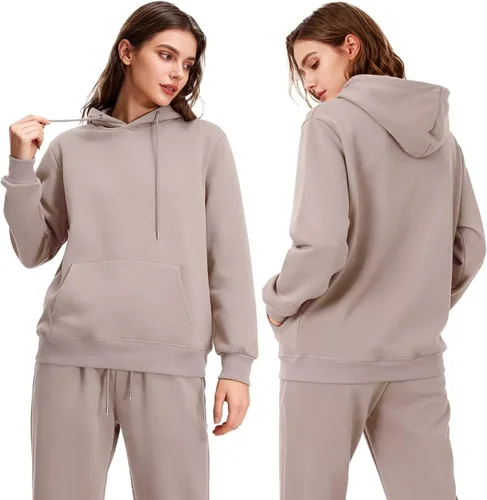 Vista 3 de CHAIRAY Conjunto deportivo unisex de 2 piezas con capucha para mujer 01Albaricoque