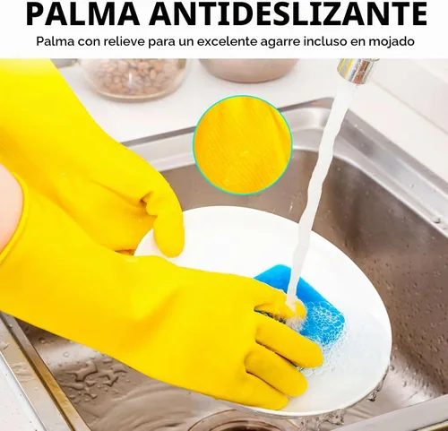 Vista 3 de Vgo... 2 pares de guantes reutilizables para el hogar, guantes de goma para lavar platos, extragruesos, de mangas largas, para limpieza de cocina