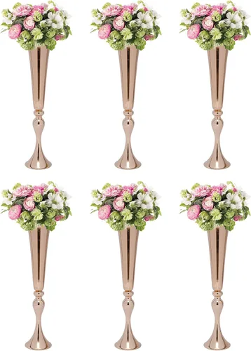 Vista 39 de Juego de 10 portavelas de metal dorado de 10.2 pulgadas de alto, florero, arreglo floral, candelabro, candelabro, portavelas para bodas, fiestas