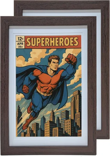 Vista 6 de Marco para Cómics 2 Pack, Marco de Madera MDF, Acolchado Libre de Ácidos, Protección UV 98% Policarbonato, Se Ajusta a Cómics hasta 6 3/4" x 10