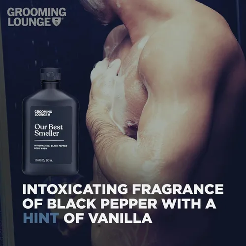 Vista 5 de Grooming Lounge Our Best Smeller Body Wash - Exfoliante de ducha hidratante y aclarante de viaje, fragancia fresca, clásica, suave de acai, aloe