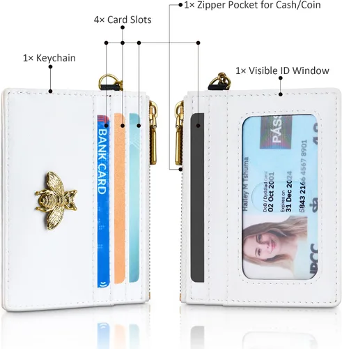Vista 68 de SEAVILIA Tarjetero llavero cartera para mujer con ventana de identificación RFID monedero regalo abeja delgada minimalista pequeña cartera