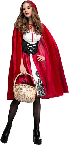 Vista 3 de Cuteshower Disfraz de Caperucita Roja para mujer, vestido de fiesta con capucha de Halloween