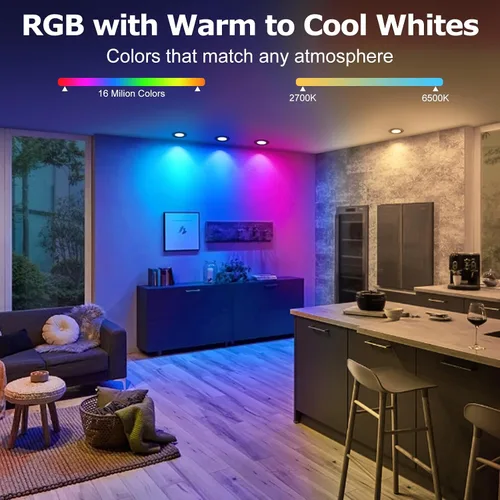 Vista 4 de LightingWill Iluminación LED empotrada de 2 pulgadas, Downlight LED inteligente WiFi, luz de techo de 5W compatible con Alexa/Google Assistant, RGB