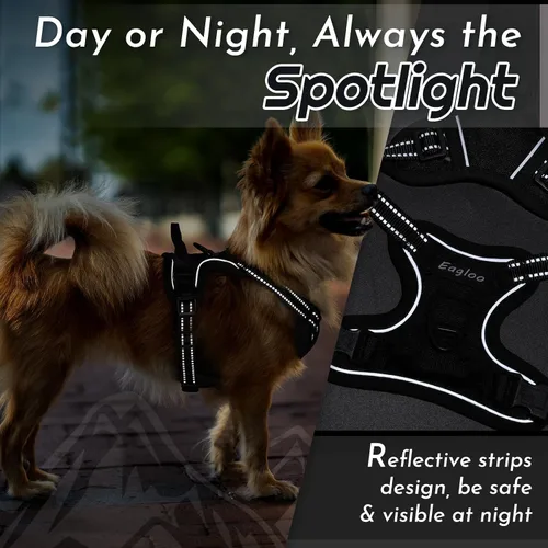 Vista 8 de Eagloo Arnés para perro pequeño, sin tirones, chaleco de servicio con tiras reflectantes y asa de control, ajustable y cómodo para caminar, arnés