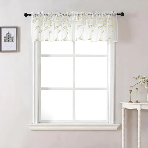 Vista 44 de VISIONTEX 2 paneles de cortinas traslúcidas de 63 in de largo, cortinas de gasa semitransparentes bordadas con hojas florales beige, bolsillo