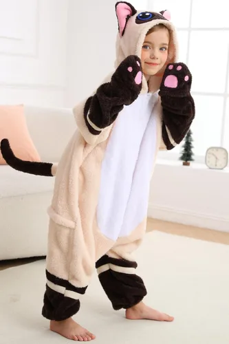 Vista 4 de DarkCom Kids Animal Onesie,Women and Mens Cosplay Siamese Cat Onesie Halloween Costume Christmas Pajamas Sleepwear