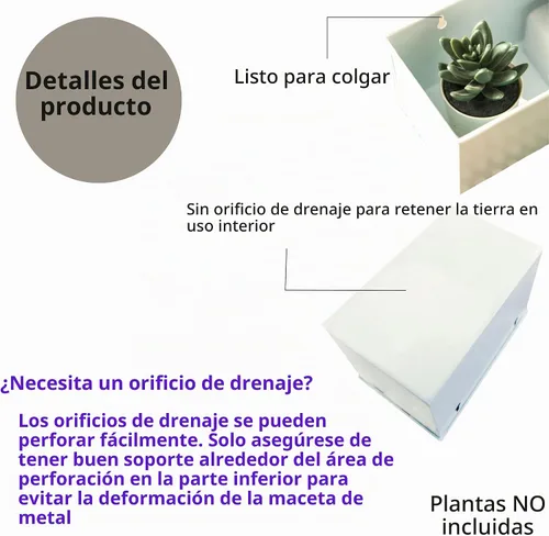 Vista 3 de LaLaGreen - Maceta de pared, paquete de 3, macetas de montaje en pared de 6 pulgadas para suculentas, color blanco, maceta rectangular de metal