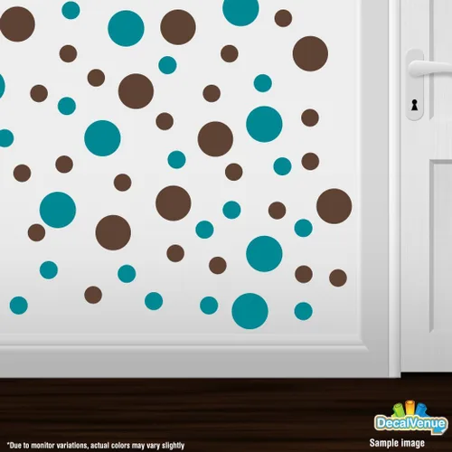 Vista 2 de Calcomanías de pared de vinilo turquesa/marrón chocolate, círculos de 2 y 4 pulgadas (30 calcomanías)