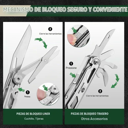 Vista 4 de Mossy Oak - Cuchillo multiherramienta plegable de bolsillo 12 en 1 con funda, cuchillo multiherramienta de acero inoxidable con clip, herramientas