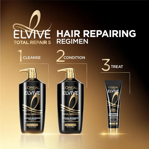 Vista 9 de L'Oreal Paris Elvive Total Repair 5 Champú Reparador para Cabello Dañado Champú con Proteína y Ceramida para Cabello Fuerte Sedoso Brillante