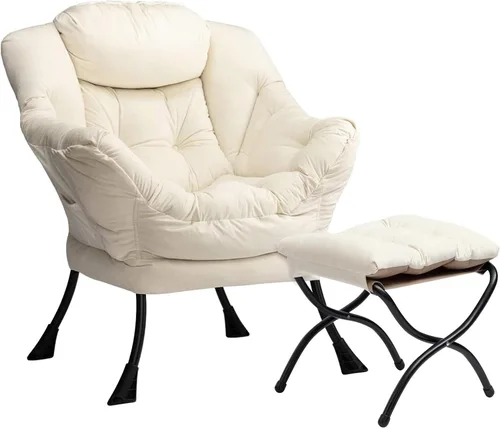 Vista 46 de HollyHOME Silla perezosa con otomana plegable, sillón cómodo y reposapiés plegable, sofá de ocio silla de lectura y reposapiés para sala de estar