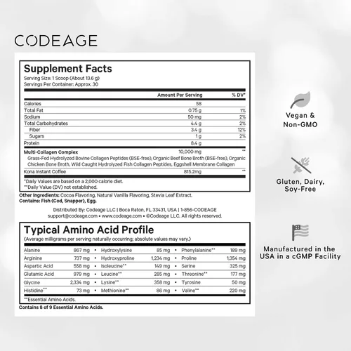 Vista 2 de Codeage Proteína en polvo de péptidos de colágeno múltiple, café instantáneo de chocolate moca - Bebida y batido gourmet de café Knoa - Colágeno