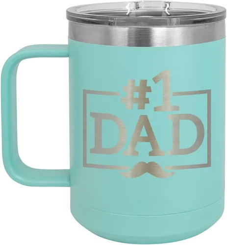 Vista 15 de NUMBER 1 DAD B Blue Taza de café de 15 oz con tapa deslizante Taza de café de viaje aislada Ideas de regalos del día del padre de hijo o hija