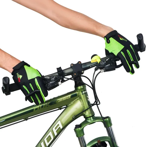 Vista 7 de LuxoBike Guantes de ciclismo para mujer, ligeros, transpirables, absorben los golpes, con pantalla táctil, guantes deportivos para hombre