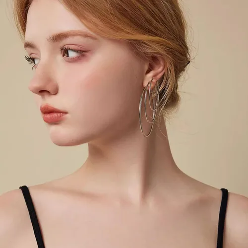 Vista 6 de Silver Gold Two Tone Big Hoop Earrings for Women 14K Real Gold Plated Hypoallergenic Large Womens Golden Hoops Earrings Set for Women 3 Sizes