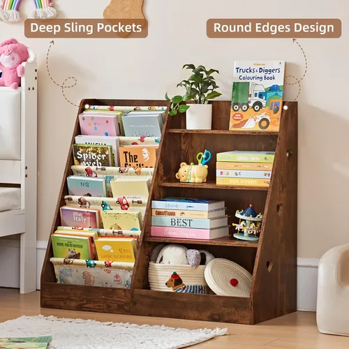 Vista 3 de Lerliuo Estantería y Organizador de Almacenamiento para Niños de 4 Niveles, Estantería Inclinada de Cinco Capas para Niños, Estante de Libros