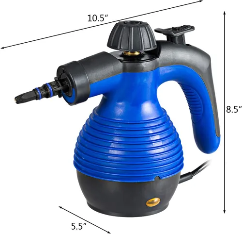 Vista 8 de Goplus Limpiador de vapor presurizado de mano con accesorios de 9 piezas, vaporizador multiusos con bloqueo de seguridad para cortina de alfombra