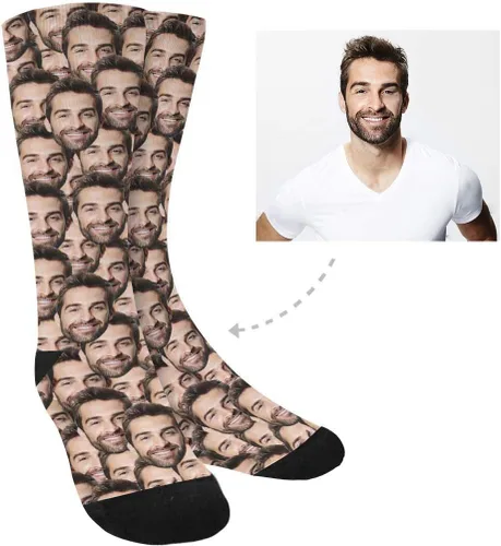 Vista 2 de Calcetines personalizados con foto para mascotas, huesos de pescado, huellas de gatos y perros, calcetines con imagen para hombres y mujeres