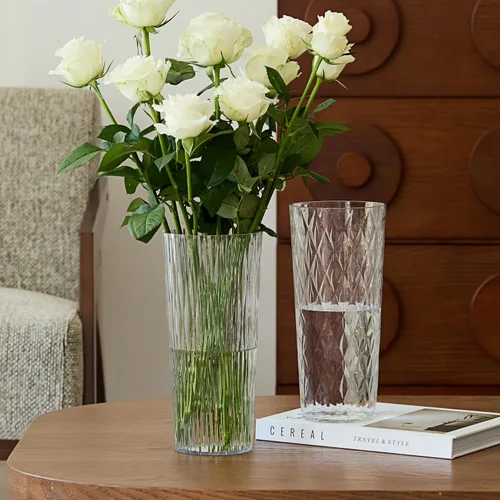 Vista 7 de 2 floreros de plástico transparente, 10.2 pulgadas de acrílico para ramo de rosas para decoración del hogar, centros de mesa, boda, cumpleaños