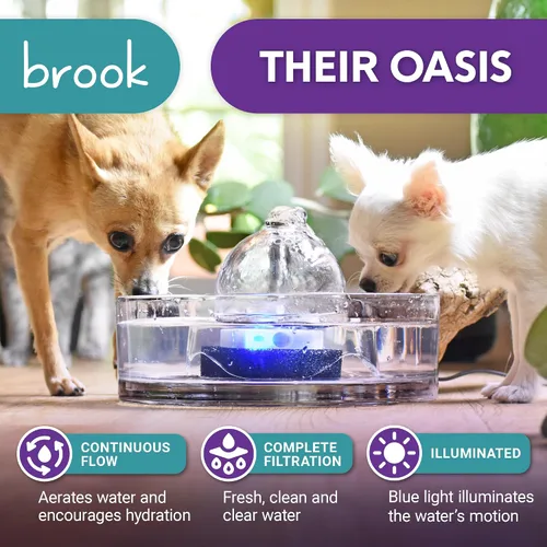 Vista 2 de Brook Fuente de vidrio para mascotas (90 oz/2.7 L) - Fuente de agua para gatos y perros - Fuente de vidrio para gatos y dispensador de agua
