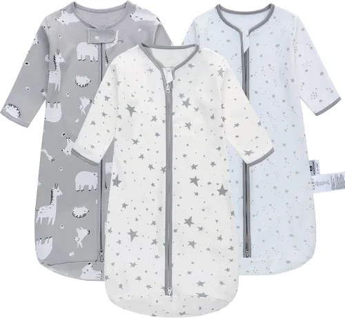 Vista 10 de Saco de dormir de manga larga, bolsa de dormir para bebé 100% algodón de 0-18 meses, manta vestible súper suave, saco de dormir para niños pequeños