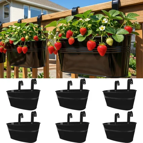 Vista 10 de LaLaGreen - Maceta de riel para exteriores (paquete de 2 unidades, 9.8 pulgadas), macetas pequeñas y bonitas de metal para colgar en la terraza