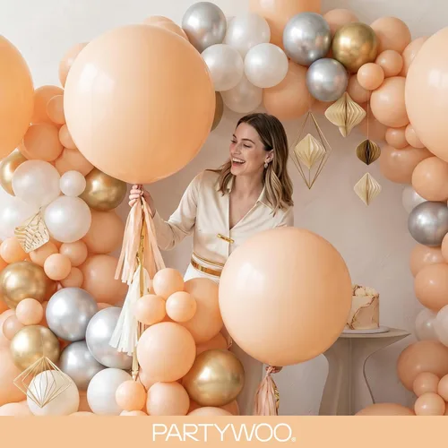 Vista 9 de PartyWoo - Globos nude de 140 piezas en diferentes tamaños de 18, 12, 10, 5 pulgadas, kit de arco de globos de color neutro y melocotón estilo boho