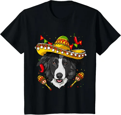 Vista 34 de Cinco de Mayo Border Collie Hombres Mujeres Niños Sombrero Camiseta Negro