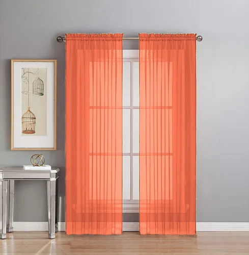 Vista 27 de Interior Trends Juego de 2 paneles de cortina de gasa transparente totalmente cosidas para ventana con cortinajes (63 pulgadas de largo, ladrillo)