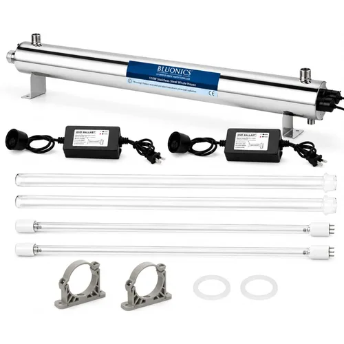 Vista 7 de Bluonics Sistema purificador de filtro de agua de pozo de carbono y sedimentos UV de 110 W con puertos NPT de 1 pulgada, UV de 24 GPM con 3 filtros