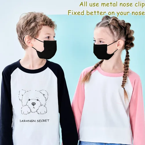 Vista 2 de Mascarillas Faciales Desechables para Niños Paquete de 50 Edades 5-12 Filtro Mascarillas Faciales de Seguridad de 3 Capas para Niños Uso Diario.