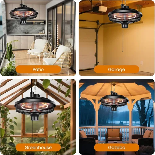 Vista 8 de Fanspex Calentador Colgante de Patio, Calentadores Eléctricos de 1500W por Infrarrojos para Hogar, Cenador, Garaje, Invernadero, Montaje en Techo