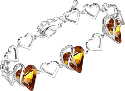 Vista 18 de Leafael Pulsera de eslabones de corazón infinito, piedra natal o piedra curativa para mujer, regalo de joyería de tono plateado para ella, cadena