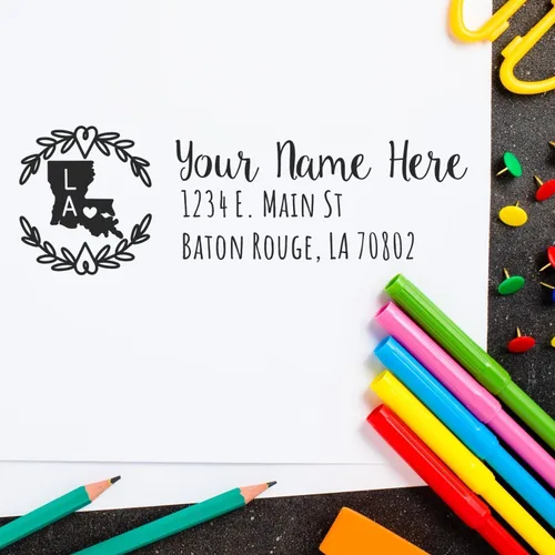 Vista 37 de State of Alabama Wreath Duo Hand Address Stamp - Personalized Rubber Stamp Montaje manual Duo