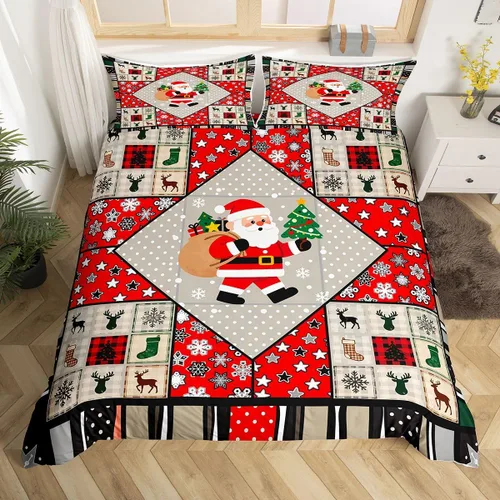 Vista 35 de Juego de ropa de cama de Feliz Navidad, funda de edredón azul con árbol de Navidad para niñas y niños, elegante funda de edredón de copo de nieve