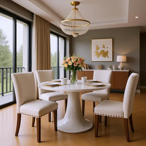 Vista 6 de Juego de 6 sillas de comedor tapizadas color beige - Sillas de cocina estilo granja con respaldo alto, patas de madera de caucho maciza, asiento