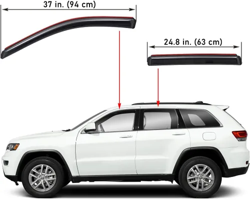 Vista 2 de Lightronic Visera de ventana de ventilación automática con clip extra duradera, se adapta a Jeep Grand Cherokee 2011-2021, protección UV, deflector