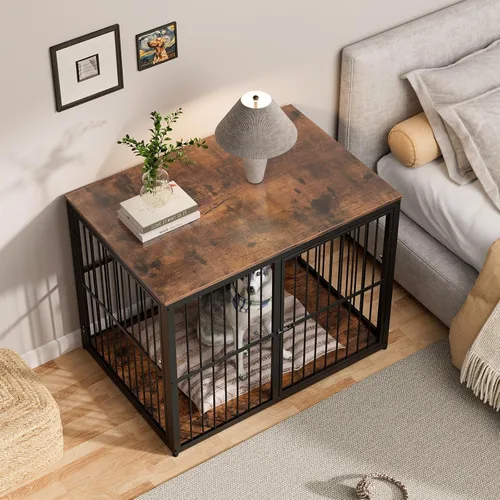 Vista 5 de Jaula para Perros XL de 43'' con Mueble y 3 Puertas, Jaula de Madera Combinada para Mascotas, Perrera de Interior Resistente para Perros Medianos a