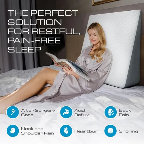 Vista 8 de Kolbs Almohada de Cuña Extra Ancha para Cama Súper Grande, Parte Superior de Espuma Viscoelástica y Funda Jacquard para Dormir con Reflujo Ácido