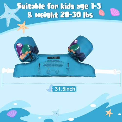 Vista 4 de Chaleco de natación para niños de 20 a 30 libras, flotadores de natación para bebés, alas de agua de natación, piscina charco para niños de 1 a 3
