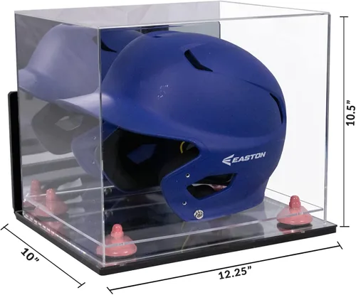 Vista 2 de Better Display Cases Vitrina acrílica para casco de bateo de béisbol con espejo, elevadores rosados, montaje en pared y base de espejo (V22/A012)