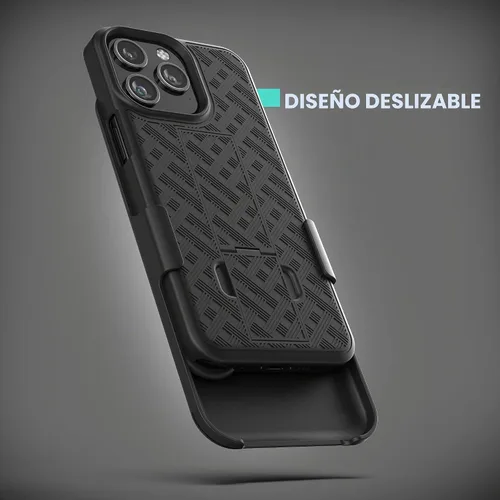 Vista 5 de Galvanox Funda diseñada para iPhone 15 Pro Max con clip para cinturón (2023) Carcasa rígida de policarbonato ultra duradera (negro)