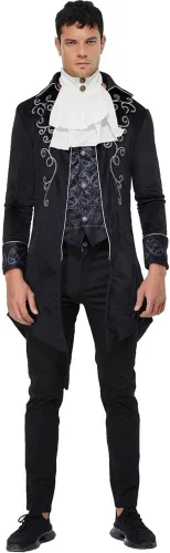 Vista 2 de Chaqueta gótica steampunk vintage para hombre, abrigo victoriano, uniforme de Halloween