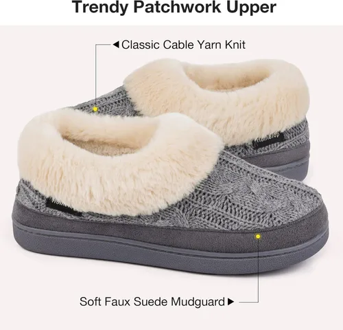 Vista 4 de HomeTop Pantuflas de casa de espuma viscoelástica de punto trenzado para mujer con cuello de felpa mullida